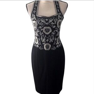 VINTAGE OUTLANDER EMBROIDERED DRESS *BLACK, SILVER *MEDIUM *Y2K *HALTER *WOOL